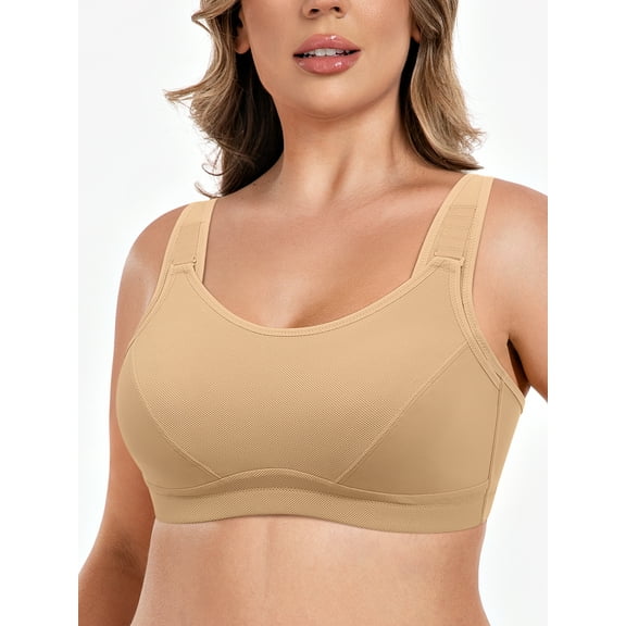 Deyllo High Impact Support Sports Bras For Women Plus Size Non-Padded Wireless Exercise Athletic Running Bras,Nude 36DD