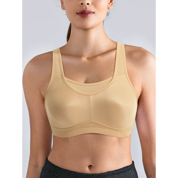 Deyllo High Impact Support Sports Bras For Women Plus Size Wireless Support Exercise Brass,Nude 42C
