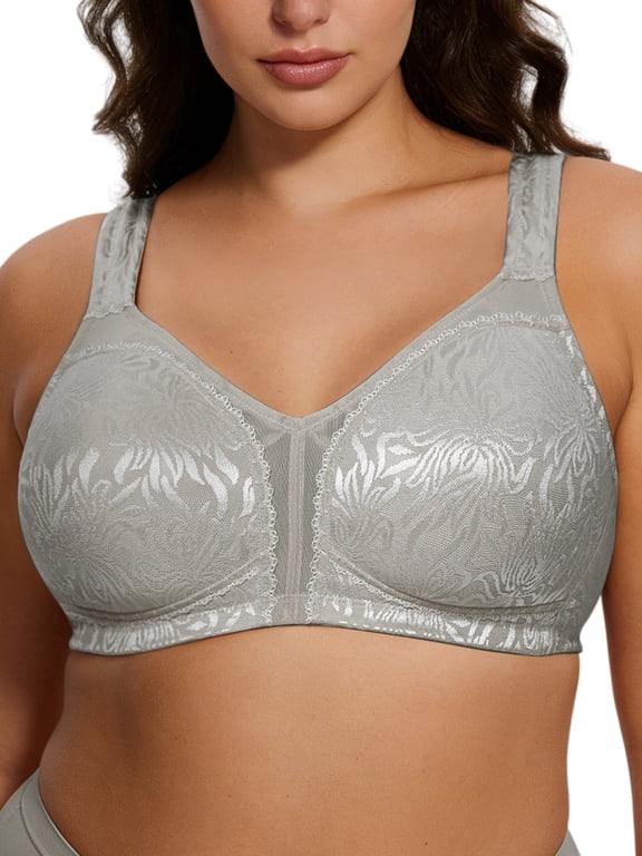 Minimizer Bra for Women Plus Size Wireless Bras Full Coverage Unpadded No Underwire Comfort Silver Gray Bras Clothes Size 40DD