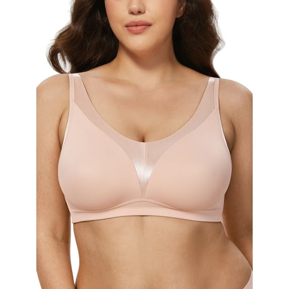 Deyllo Plus Size Bras for Women Lightweight Wireless Bra Full Coverage Support Underwire Comfort No Padded Pink Bra 34B