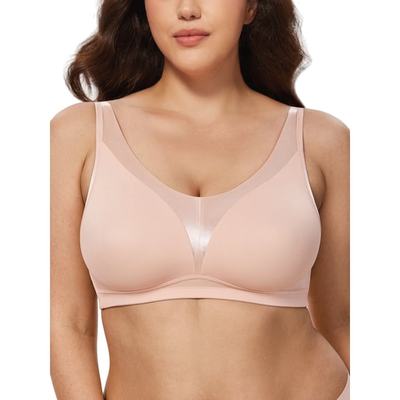 Deyllo Plus Size Bras for Women Lightweight Wireless Bra Full Coverage Support Underwire Comfort No Padded Pink Bra 34D