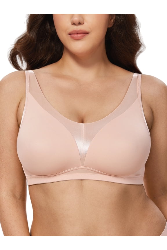 Plus Size Bras for Women Lightweight Wireless Bra Full Coverage Support Underwire Comfort No Padded Pink Bra 34D