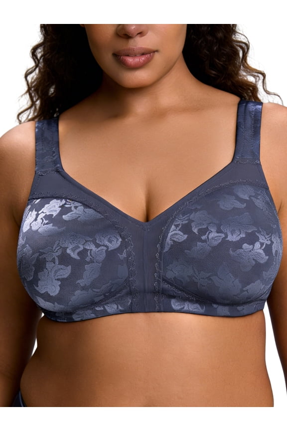Plus Size Bras for Women Seamless Minimizer Bras Full-Figure Support Unlined Non Padded Comfort Blue Bras Clothes-Size 38D