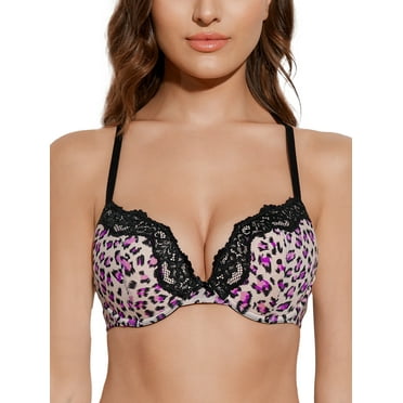 Deyllo Push up Bra Racerback Bras Lace Bralettes for Women Underwire Padded Bras Support Lifts Up Add a Cup,Pink 32DD