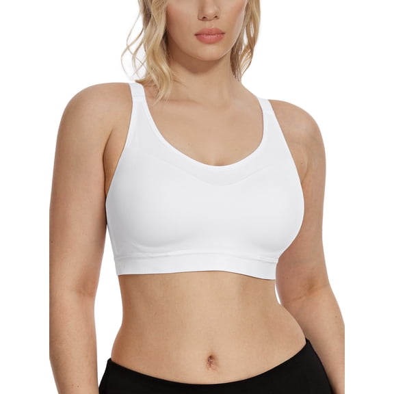 Deyllo Seamless Sport Bras for Women High Impact Workout Bras Non Padded Breathable White Yoga Exercise Bra Clothes Size 36DD