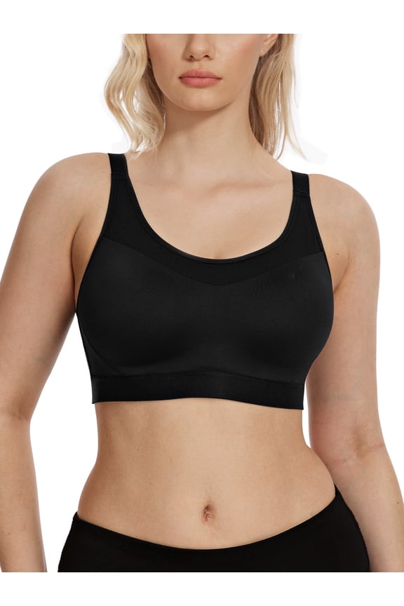 Wireless Sport Bras for Women High Impact Workout Bras Full Coverage Support Exercise Bras Black Seamless Comfort Yoga Bras Clothes Size 40D