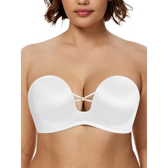 Deyllo Women Anti-Slip Strapless Bra Full Figure Bras Seamless Wireless Push Up Underwire White Bras Clothes Size 32B