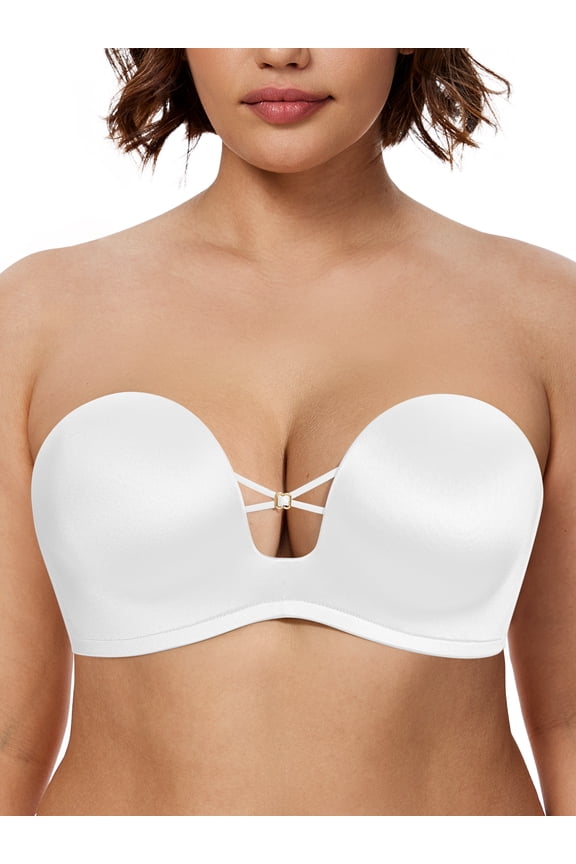 Women Anti-Slip Strapless Bra Full Figure Bras Seamless Wireless Push Up Underwire White Bras Clothes Size 34DD