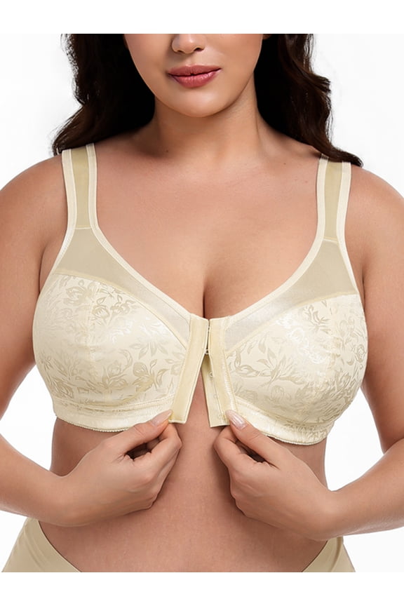 Women Front Closure Bras Plus Size Minimizer Bras Full Coverage High Support Wireless Light Beige Bras Clothes Size 36C