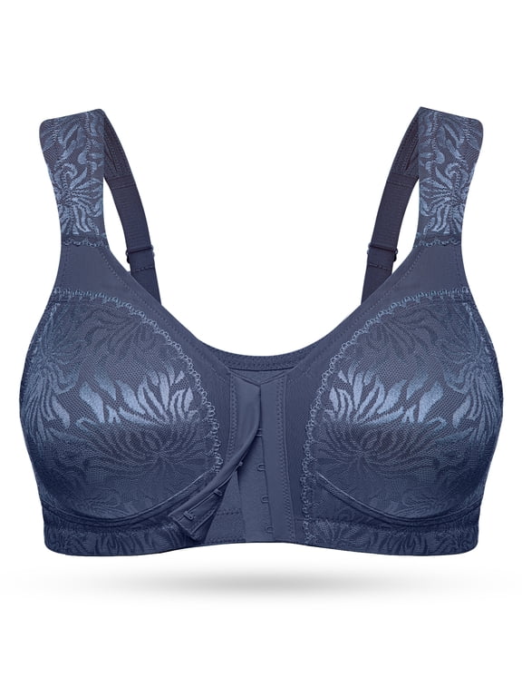 Women Front Closure Minimizer Bras Plus Size Wireless Bras Posture Back Non Padded Comfort Everydaywear Blue Bras Clothes Size 40DD