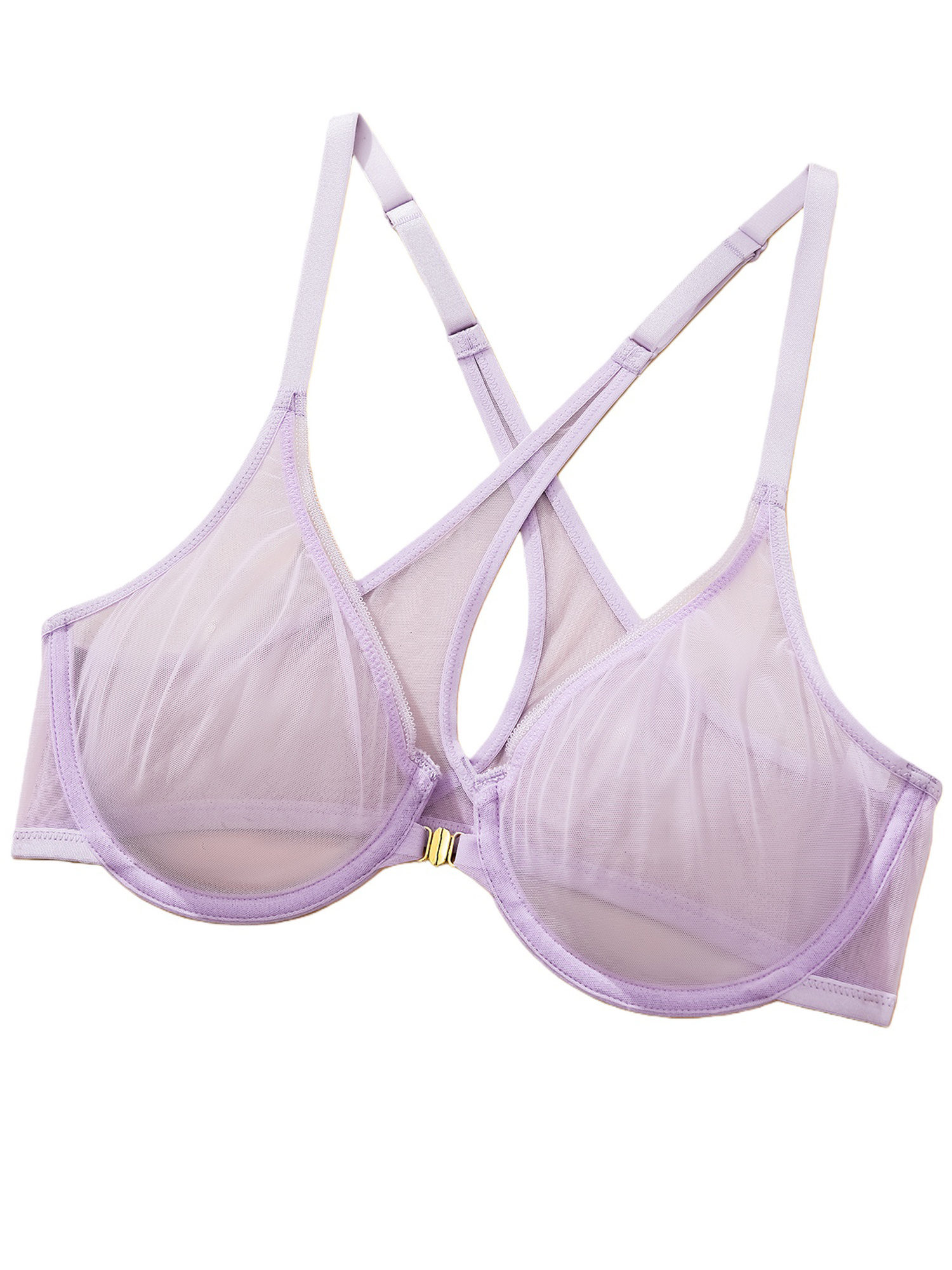 Sheer Racerback Deyllo Women Front Closure Sheer Mesh Bra Racerback See Through Unlined ...