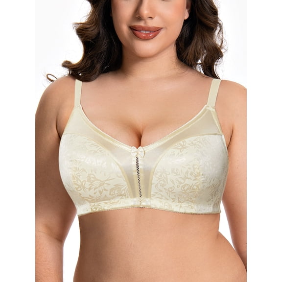 Deyllo Women Full Coverage Bra Wirefree Comfort Plus Size Bras Light Beige Support Underwire Bras Clothes Size 34C