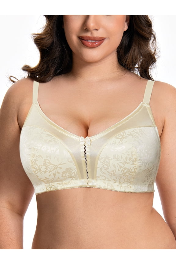 Women Full Coverage Bra Wirefree Comfort Plus Size Bras Light Beige Support Underwire Bras Clothes Size 42B