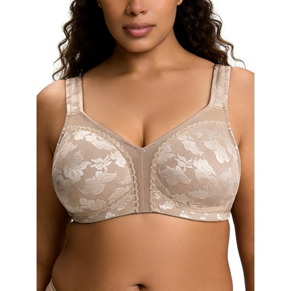 Deyllo Women Full Coverage Non Padded Bras Plus Size Minimizer Bra Wirefree Push Up Brown Bras Clothes-Size 44DD