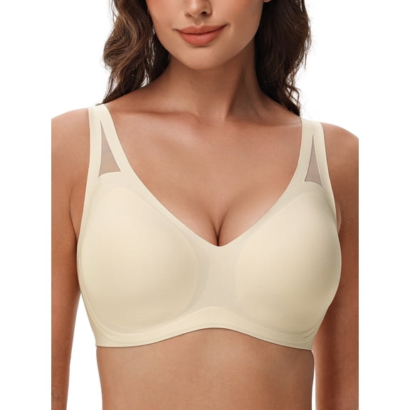 Deyllo Women Full-Figure Minimizer Bras Non Padded Unline Soft Bras Wirefree Push Up Lace Light Beige Underwear Bras 3XL