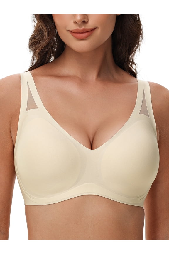 Women Full-Figure Minimizer Bras Non Padded Unline Soft Bras Wirefree Push Up Lace Light Beige Underwear Bras XL