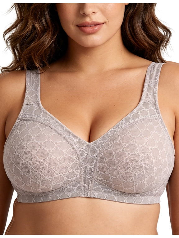 Women Lace Minimizer Bras Full Coverage Plus Size Bras Sheer No Underwire Wireless Gray Bra Clothes Size 38B