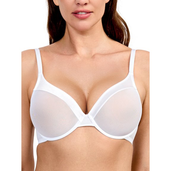 Deyllo Women Sexy Lace Non Padded Bras Underwire Support Bras Unlined White Bralette Bras Clothes Size 40DD
