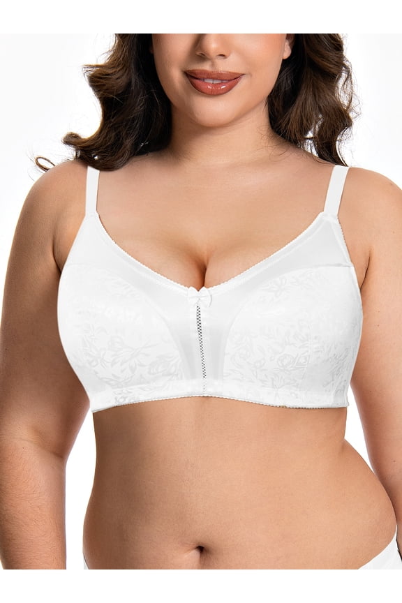 Women Minimizer Bra Non Padded Wireless Comfort Bras White Full Figure Plus Size Underwire Bras Clothes Size 36DD