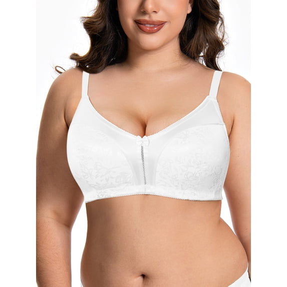 Deyllo Women Minimizer Bra Non Padded Wireless Comfort Bras White Full Figure Plus Size Underwire Bras Clothes Size 40DD