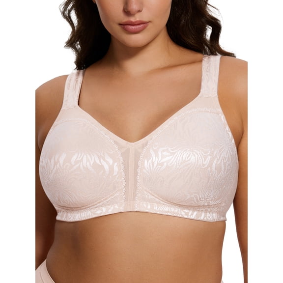 Deyllo Women Minimizer Bra Plus Size Wireless Bras Light Pink Comfort Non Padded Full Figure Bras Clothes Size 42D