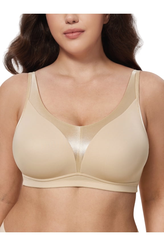 Women Minimizer Bras Wireless No Padded Bra Support Underwire Soft Breathable Daily Beige Bra 38C