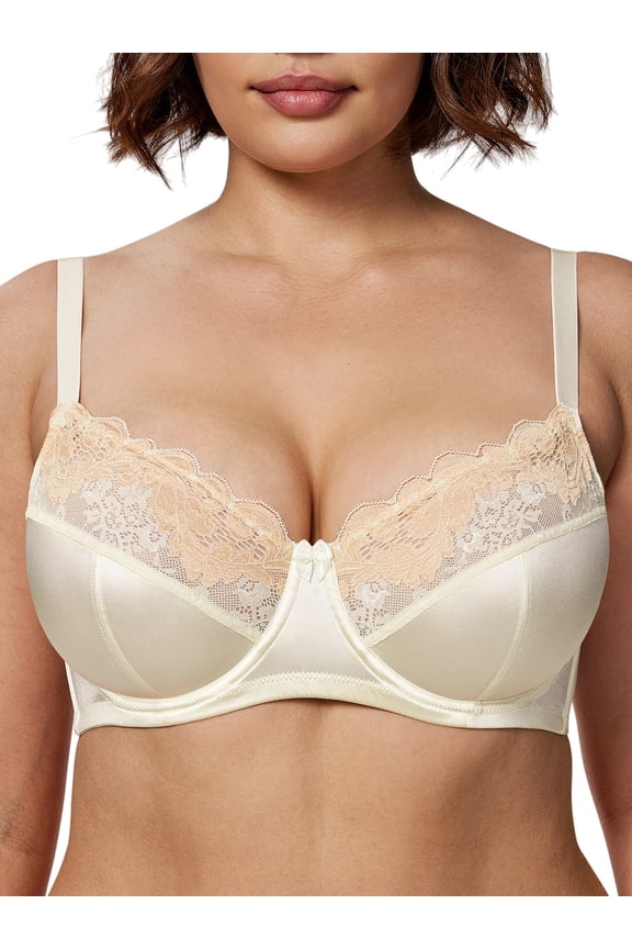 Women Minimizers Bra Plus Size Full Coverage Lace Underwire Bras No Padding Soft Cups Ivory Bralette Bra Clothes Size 36D