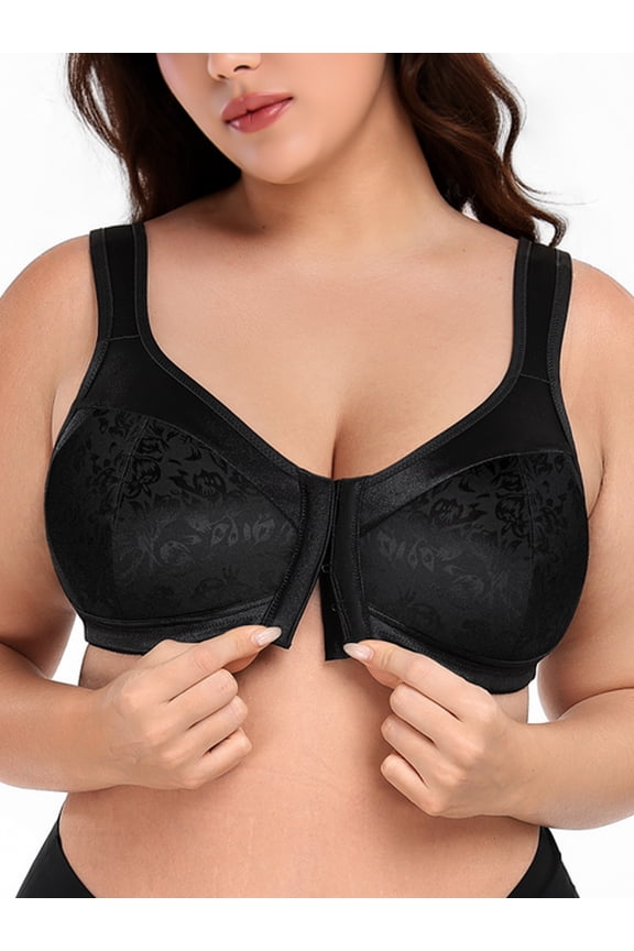 Women Plus Size Bras Front Closure Minimizer Bras Non Padded Soft Comfort Bras No Underwire Wireless Black Bras Clothes Size 42B