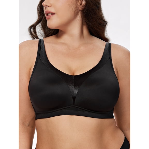 Deyllo Women Plus Size Bras Full Coverage Bra Smooth Unlined Underwire Comfort Everyday Black Bra 38D