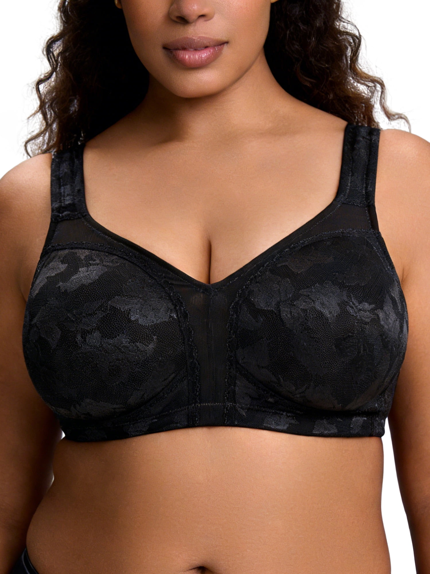 Deyllo Women Plus Size Bras Full Coverage Minimizer Wirefree Non Padded Comfort Black Bras Clothes-Size 40C