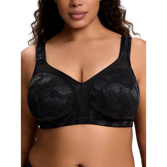 Deyllo Women Plus Size Bras Full Coverage Minimizer Wirefree Non Padded Comfort Black Bras Clothes-Size 40C