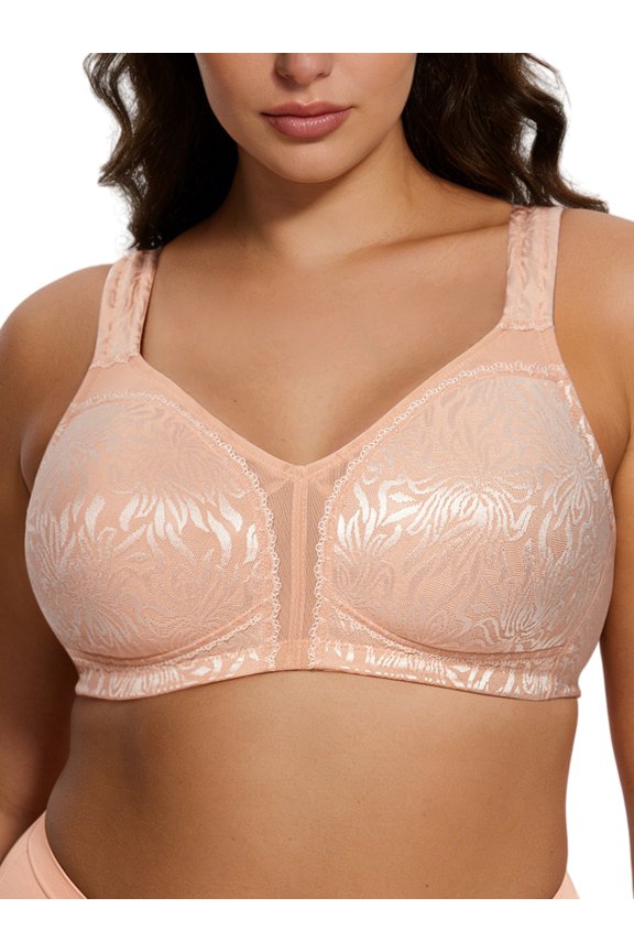 Women Plus Size Bras Wirefree Minimizer Bras Light Orange Full Coverage No Underwire Comfort Soft Cup Bras Clothes Size 46DD