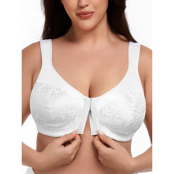 Deyllo Women Plus Size Front Closure Bras Full Figure Minimizer Bras Wireless Non Padded No Underwire White Bras Clothes Size 40D
