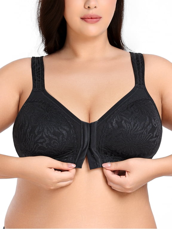 Women Plus Size Front Closure Bras High Support Minimizer Bras Full Coverage Wireless Bras Non Padded Soft Comfort Black Bra Clothes Size 38DDD