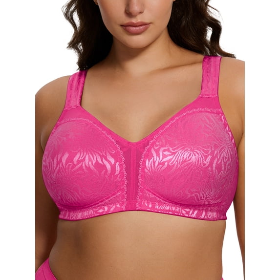 Deyllo Women Plus Size Full Coverag Bras Non Padded Comfort Wireless Rose Red Minimizer Bra Clothes Size 46C