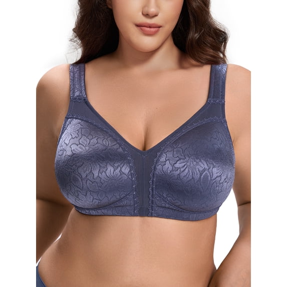 Deyllo Women Plus Size Full Coverage Bra Seamless Non Padded Soft Bra Unlined Comfort Everyday Blue Bras Clothes Size 40B