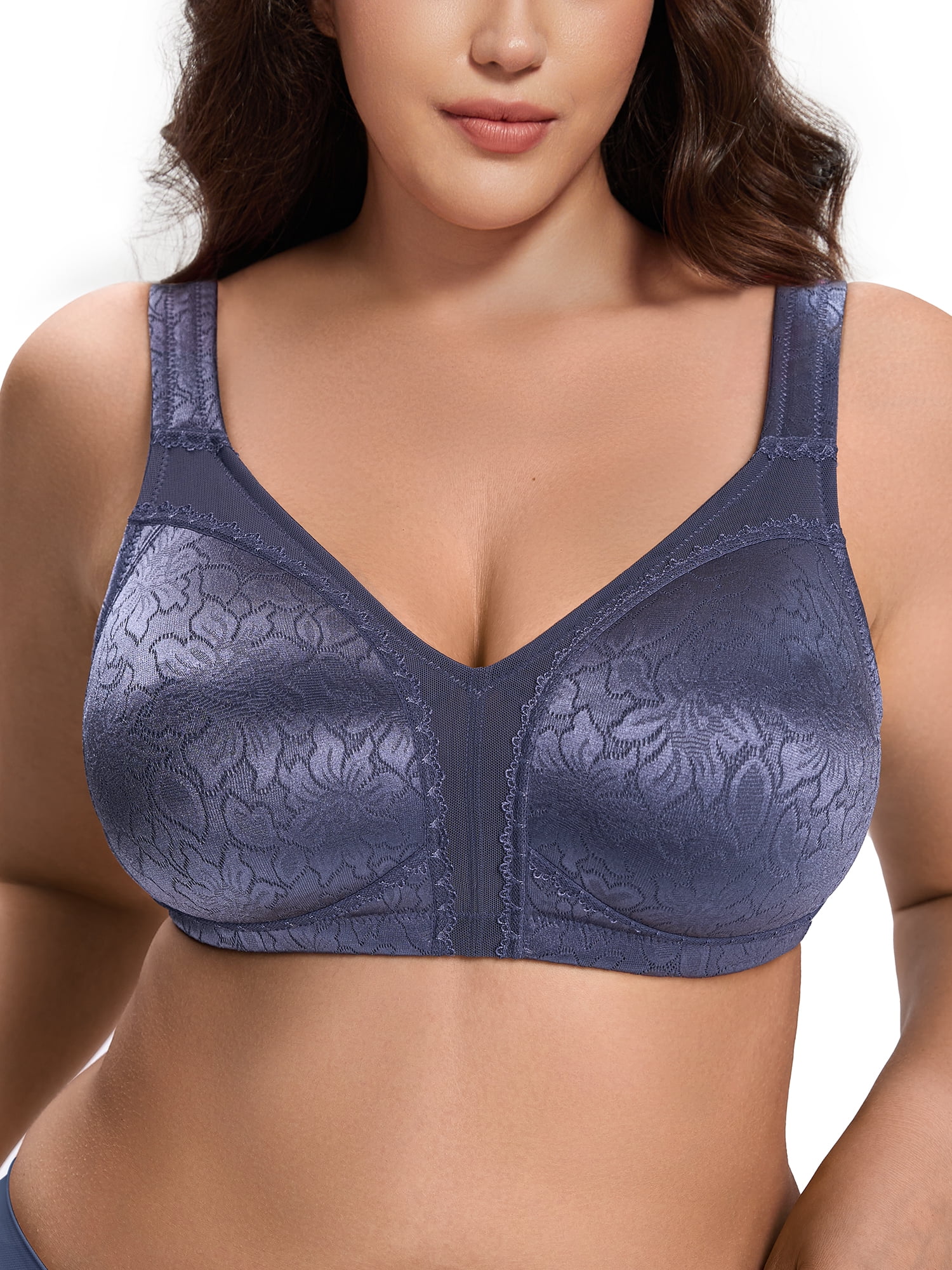 Deyllo Women Plus Size Full Coverage Bra Seamless Non Padded Soft Bra Unlined Comfort Everyday Blue Bras Clothes Size 48DDD