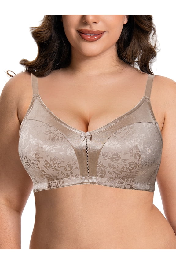Women Plus Size Minimizer Bra Full Coverage Non Padded Comfort Bras Dark Beige Lightweight Dailywear Underwire Bras Clothes Size 40DD