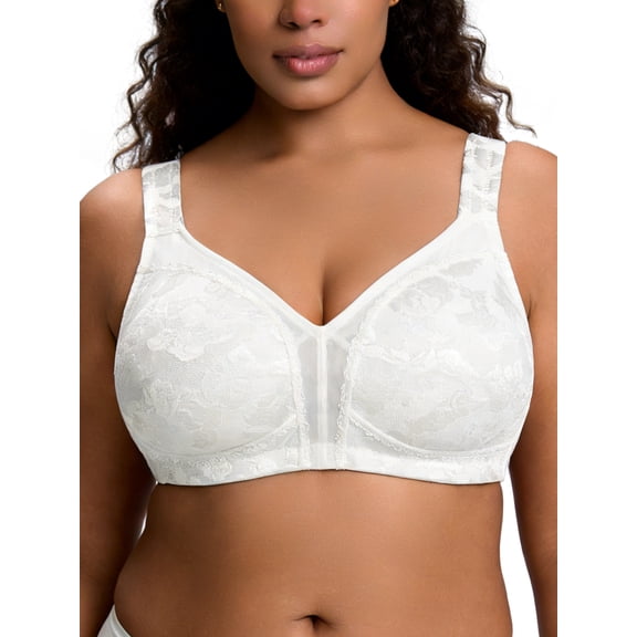 Deyllo Women Plus Size Minimizer Bra Full-Figure Wirefree Bras Non Padded No Underwire White Bras Clothes-Size 40DD