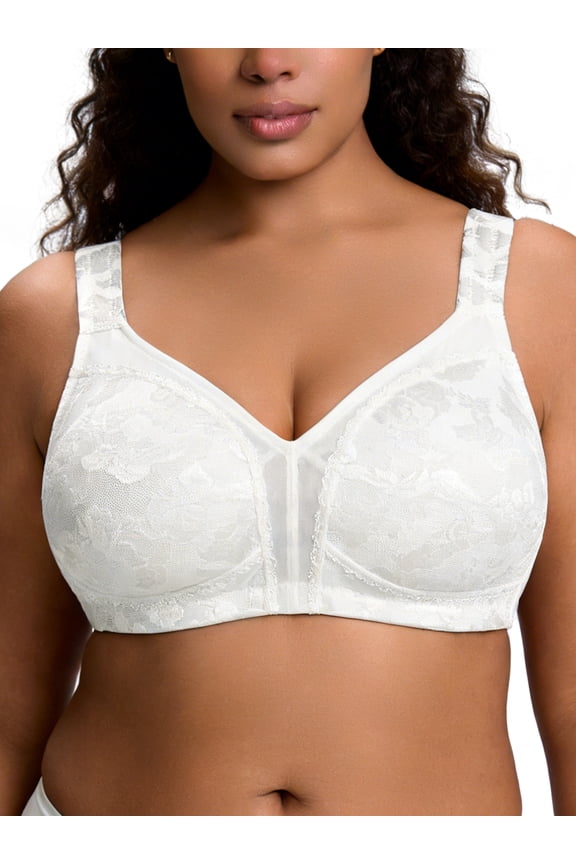 Women Plus Size Minimizer Bra Full-Figure Wirefree Bras Non Padded No Underwire White Bras Clothes-Size 46DDD