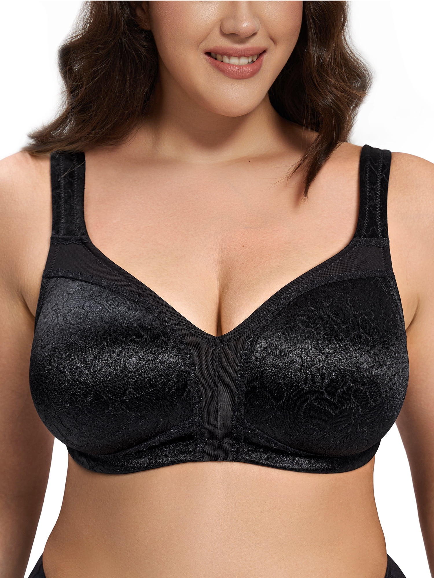 Deyllo Women Plus Size Minimizer Bra Soft Cup Wire-Free Bra Comfort Support Large Bust Black Bras Clothes Size 38DD