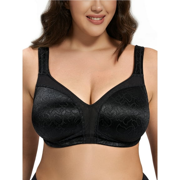 Deyllo Women Plus Size Minimizer Bra Soft Cup Wire-Free Bra Comfort Support Large Bust Black Bras Clothes Size 42B