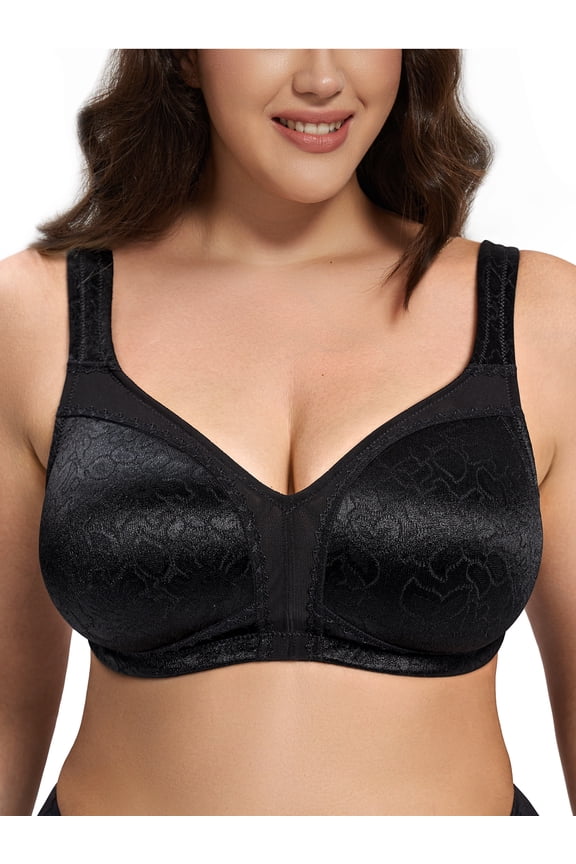 Women Plus Size Minimizer Bra Soft Cup Wire-Free Bra Comfort Support Large Bust Black Bras Clothes Size 48DD
