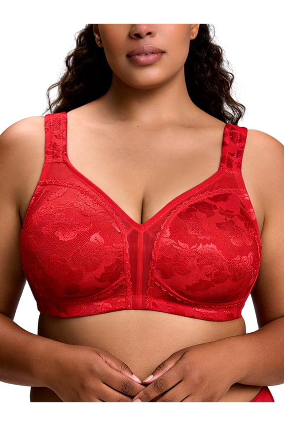 Women Plus Size Minimizer Bras Full Coverage Wirefree Non Padded Bra Large Bust Red Bras Clothes-Size 36DD