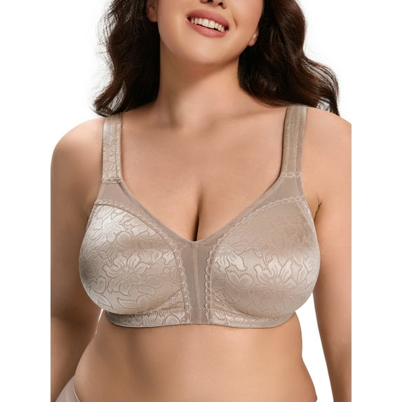 Deyllo Women Plus Size Non Padded Bra Full Coverage Support Minimizer Bra Seamless Unlined Brown Bras Clothes Size 38DD