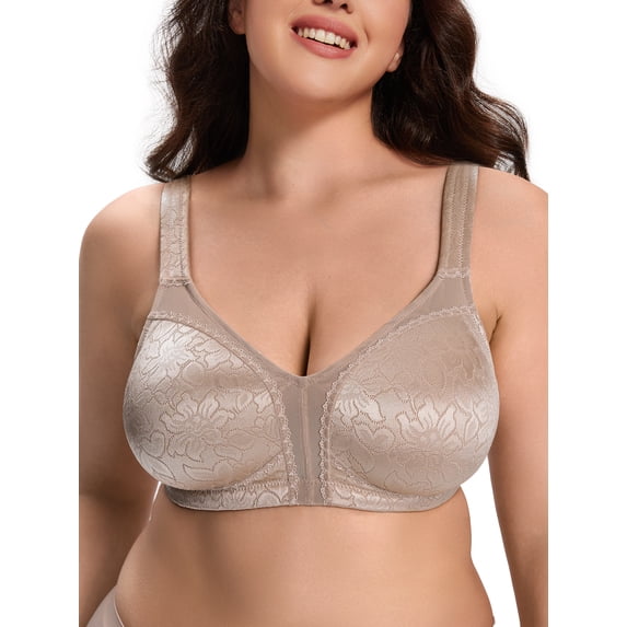 Deyllo Women Plus Size Non Padded Bra Full Coverage Support Minimizer Bra Seamless Unlined Brown Bras Clothes Size 40DDD