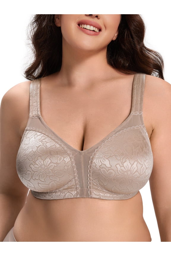 Women Plus Size Non Padded Bra Full Coverage Support Minimizer Bra Seamless Unlined Brown Bras Clothes Size 48G