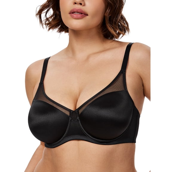 Deyllo Women Plus Size Push Up Bras Plunge V Neck Underwire Support Bras Smooth Seamless Black Bras Clothes Size 34C