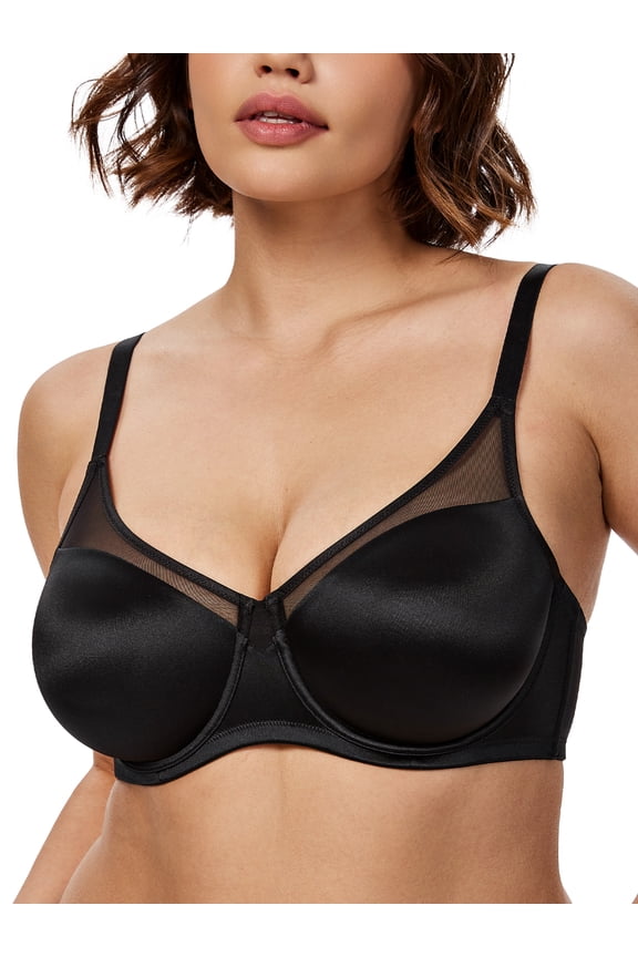 Women Plus Size Push Up Bras Plunge V Neck Underwire Support Bras Smooth Seamless Black Bras Clothes Size 40DD