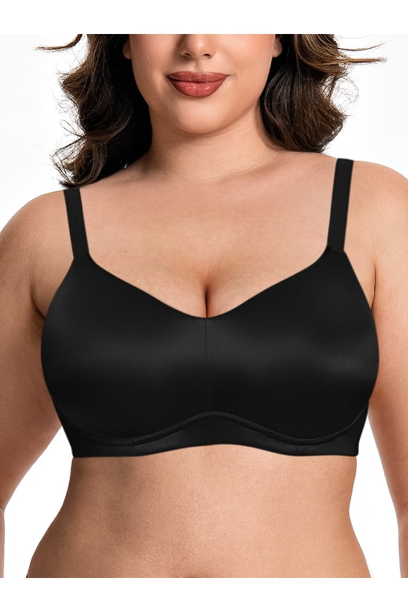 Women Plus Size Sport Underwire Bras Seamless Wireless Bralette Comfortable Bra Black Soft Everyday Solid Color Bras Clothes Size 40DDD